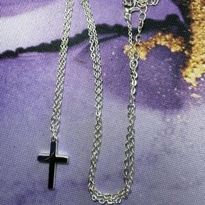 Women's Black Cross Pendant Necklace on Silver Chain
